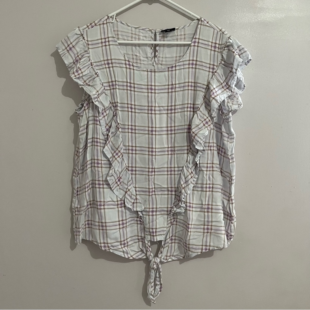 a.n.a White Ruffled Tie-Front Blouse XXL